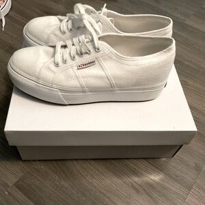 White Canvas Platform Superga Sneakers